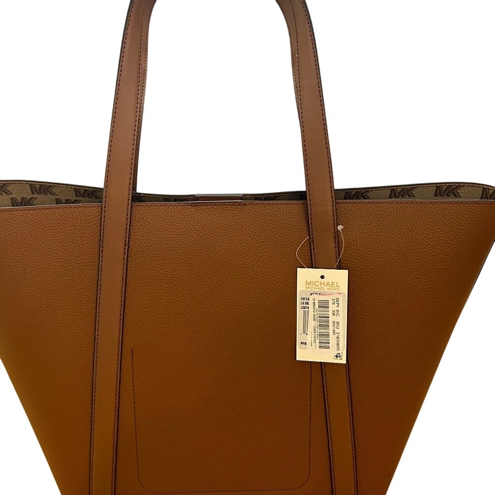Michael Kors Tote Bag Brown Leather Gold MK Logo Reversible - Picture 4 of 6
